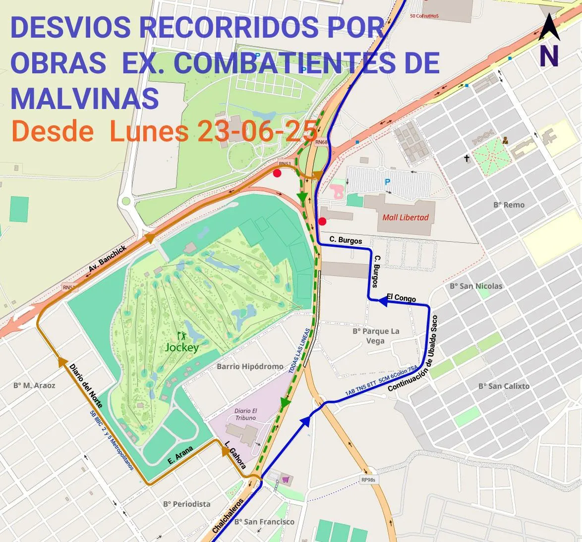 Desvios de colectivos por obras